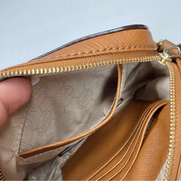 Michael Kors Acorn Tan Camel & Gold Crossgrain Saffiano Leather Mini Crossbody - Picture 11 of 16